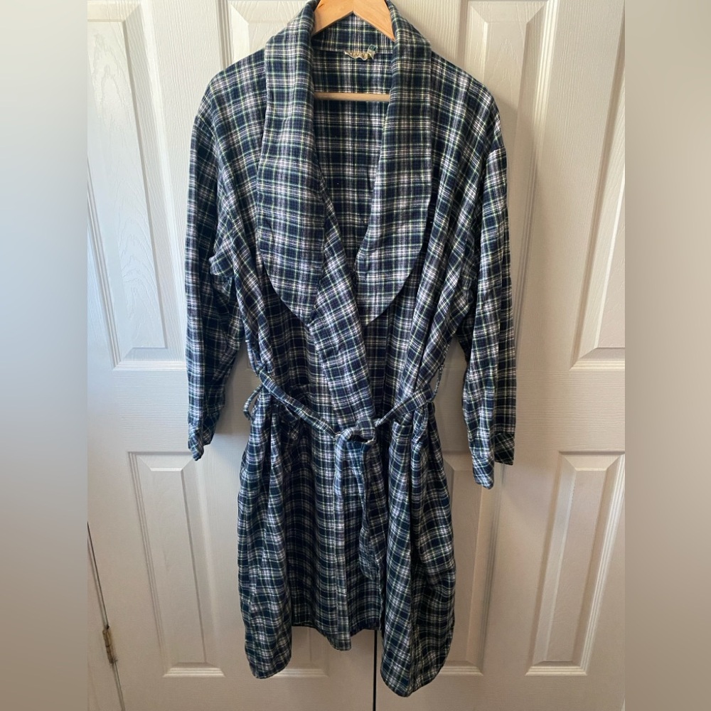 MAGEE Blue/Green Plaid Cotton Irish Flannel Cozy Long Robe Dressing Gown XL